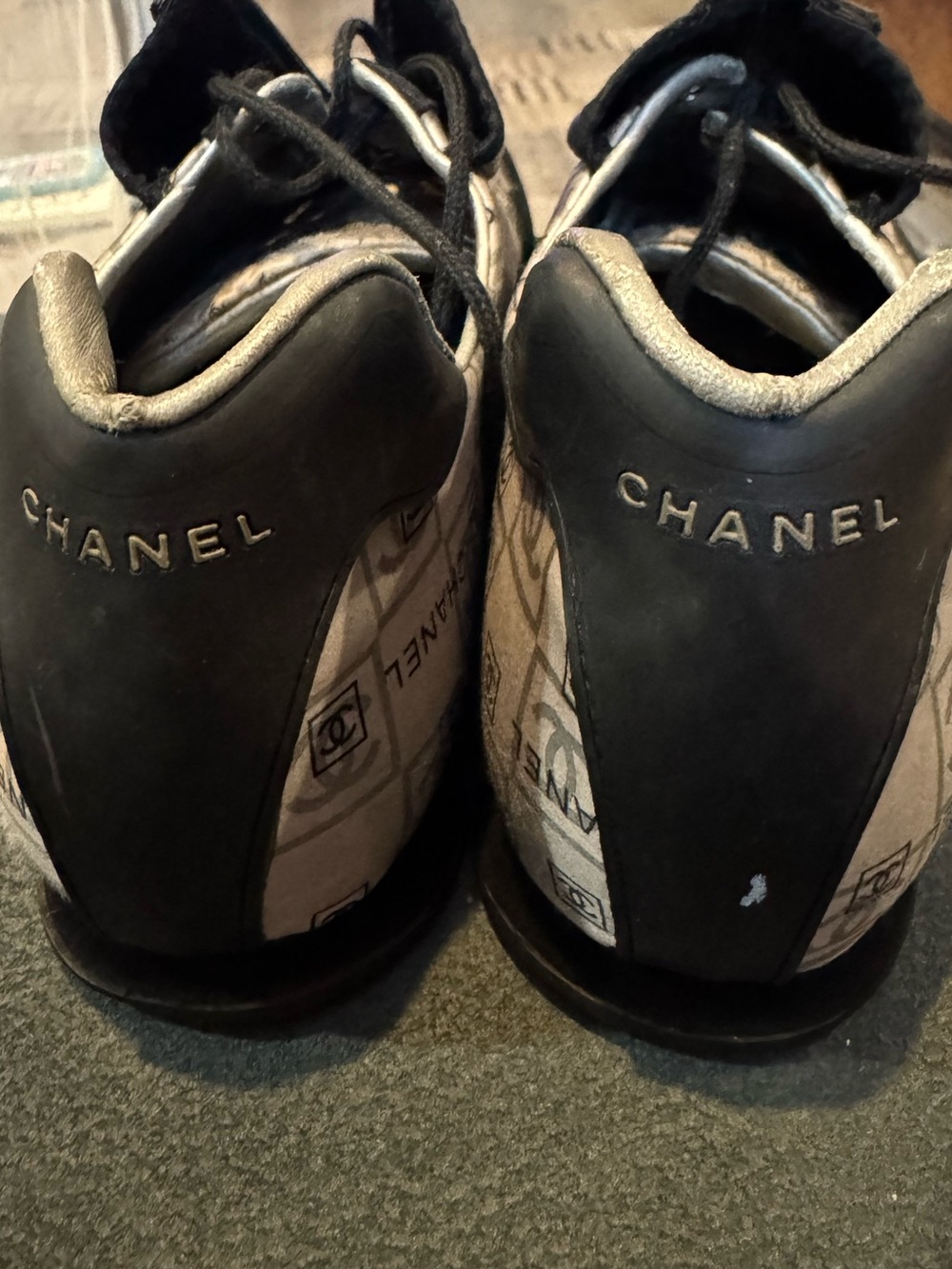 Vintage Chanel Sport Line Zip-up and Tie-up Sneakers in Black & Pink Sz 9 - Picture 9 of 14